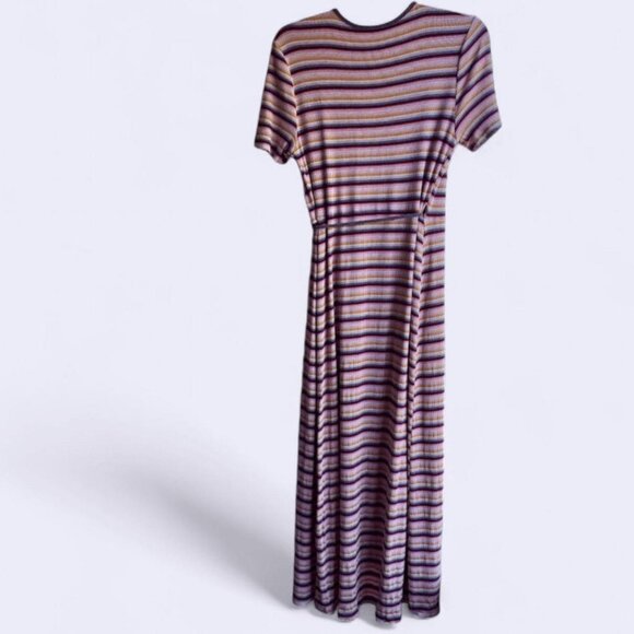 All in Favor Ribbed Wrap Dress in Multicolor Stripes - Picture 2 of 14